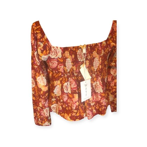 NWT WAYF Rust-Red Rose Elastic Shoulder Sleeves Neck.100% Cotton Inside Lined - Picture 3 of 7